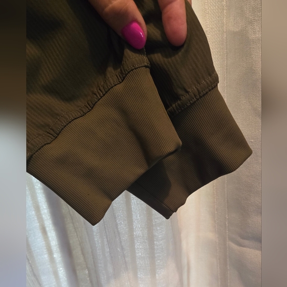 Zyia Active Sweat Pants Joggers Olive Trail Vertical Stripe Pull On Tie Waist - Picture 5 of 6